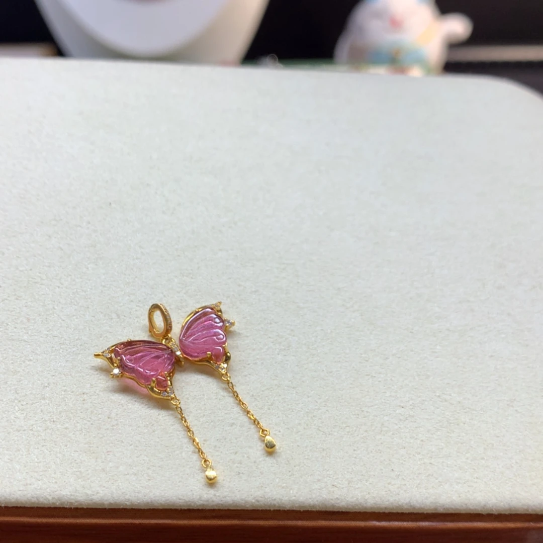 【闪购商品】碧玺吊坠(不含链)18K金镶嵌熙*卢比来蝴蝶