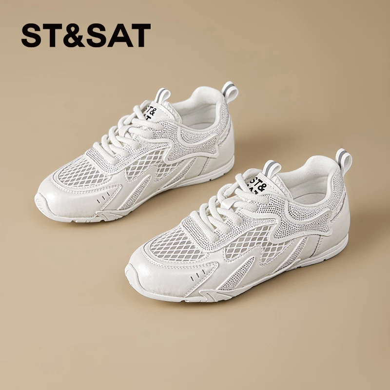 星期六撞色德训鞋女2025新款夏季网面透气阿甘鞋双鞋带休闲运动鞋