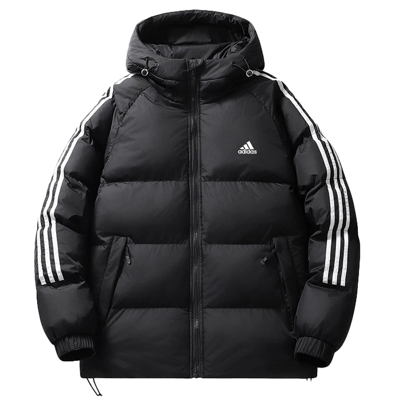 三条杠运动棉衣情侣款休闲宽松防风防水外套加厚保暖大码连帽棉袄