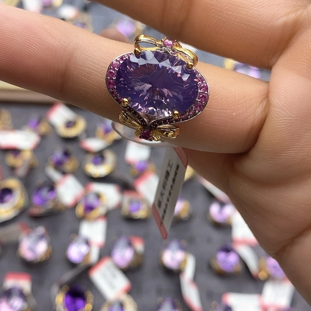 紫晶戒指银S925镶嵌