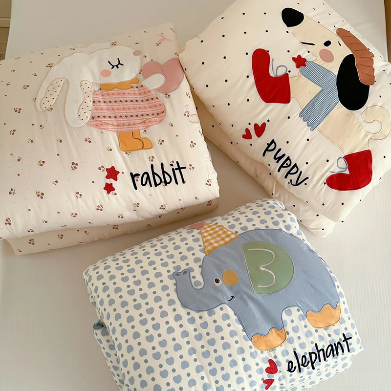 A类全棉双层纱豆豆被可机洗 卡通贴布绣幼儿园安抚被芯春秋冬被子