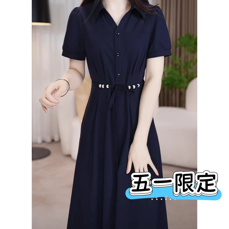 短袖深色显瘦气质时尚休闲夏季法式小众收腰显瘦气质时尚休闲夏季