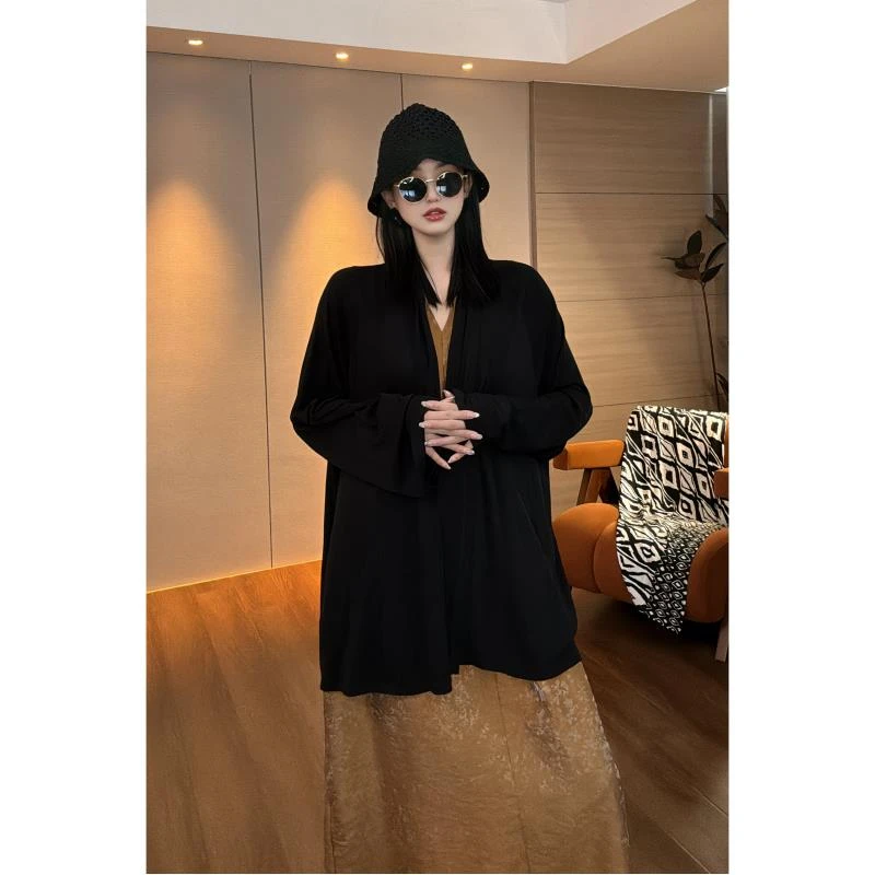 紫紫 松弛高知 时尚休闲夏季百搭简约黑色宽松开衫女 ZD03WZYL278