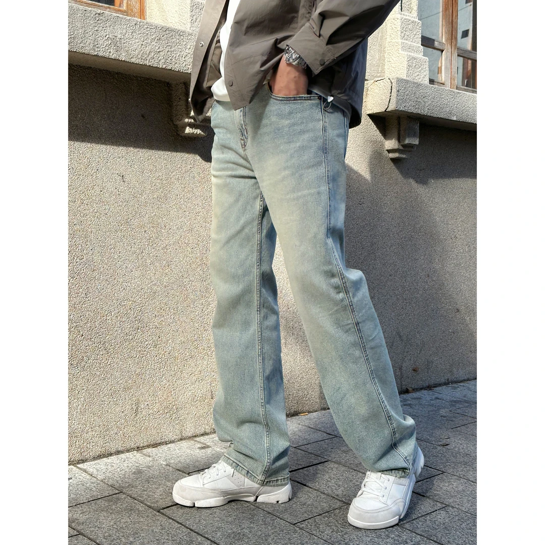 MR JIANYI 春季氧气高棉感水洗直筒牛仔裤高级百搭通勤休闲长裤男