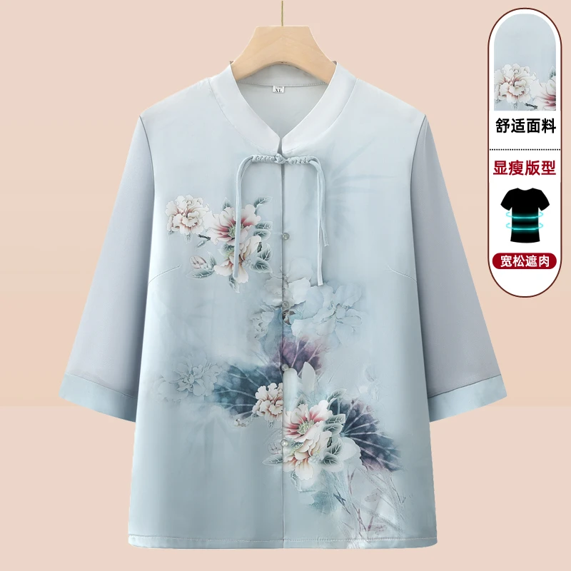 中老年女装夏装衬衫妈妈装夏季新款衬衣新中式国风宽松大码奶奶装