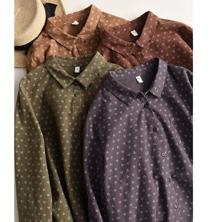 秋冬全棉磨毛纯色长袖衬衫女基础色宽松工装上衣882