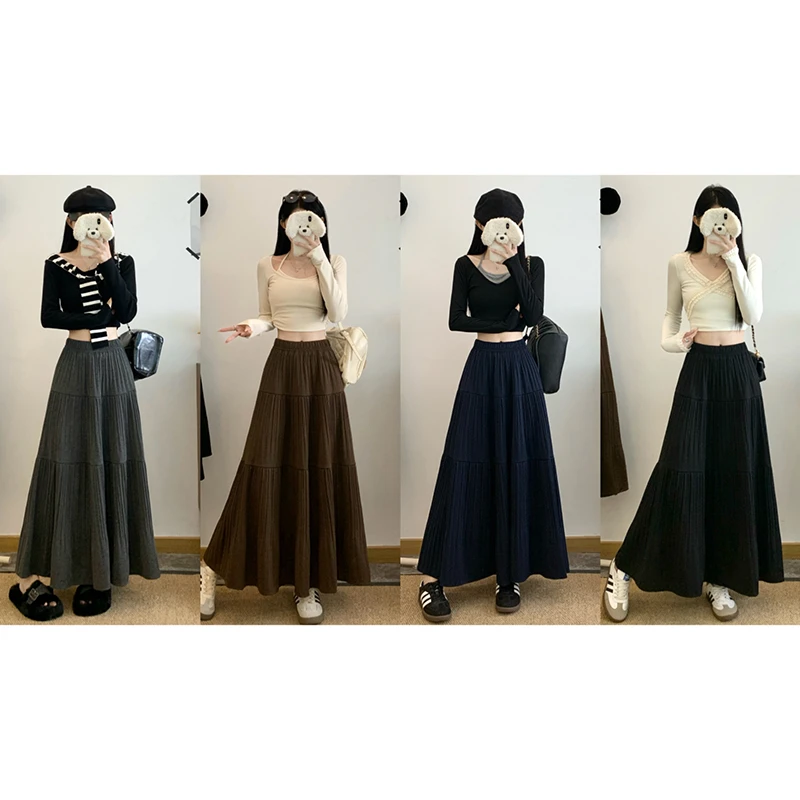 气质甜美拼接百褶A字半身裙中长裙百搭潮2025秋装新款胖mm大码女