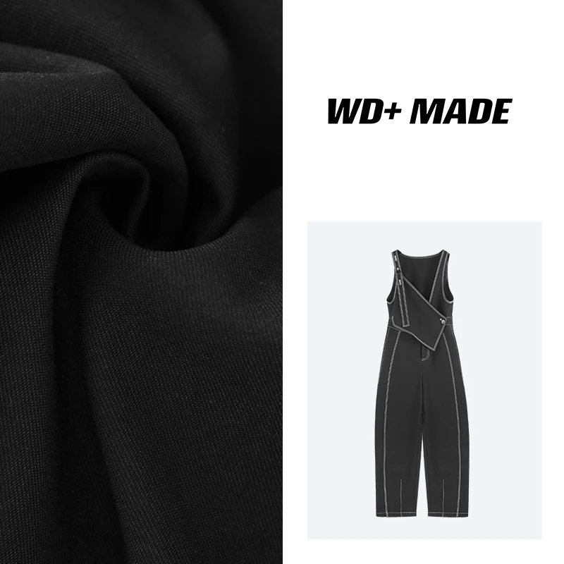 时尚重工设计师双肩背带酷飒风纯色明线显瘦休闲裤