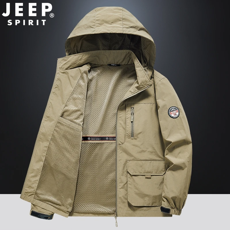 吉普JEEP夹克男士春秋款可拆卸帽外套百搭运动休闲冲锋宽松男上衣