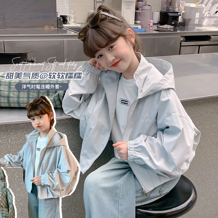 新亲子款卫衣冲锋衣外套学生女孩百搭简约休闲运动连帽宽松户外宝