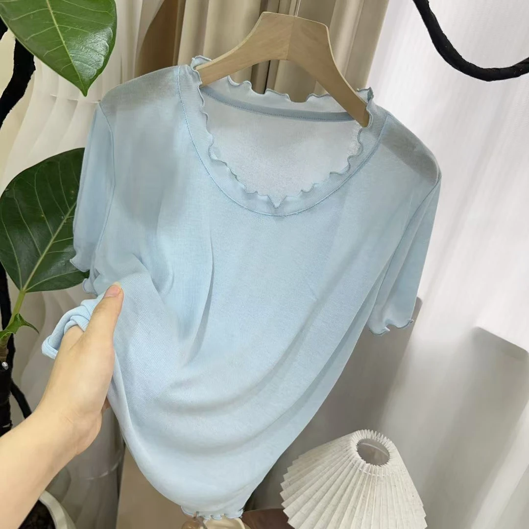 水溶木耳边圆领短袖