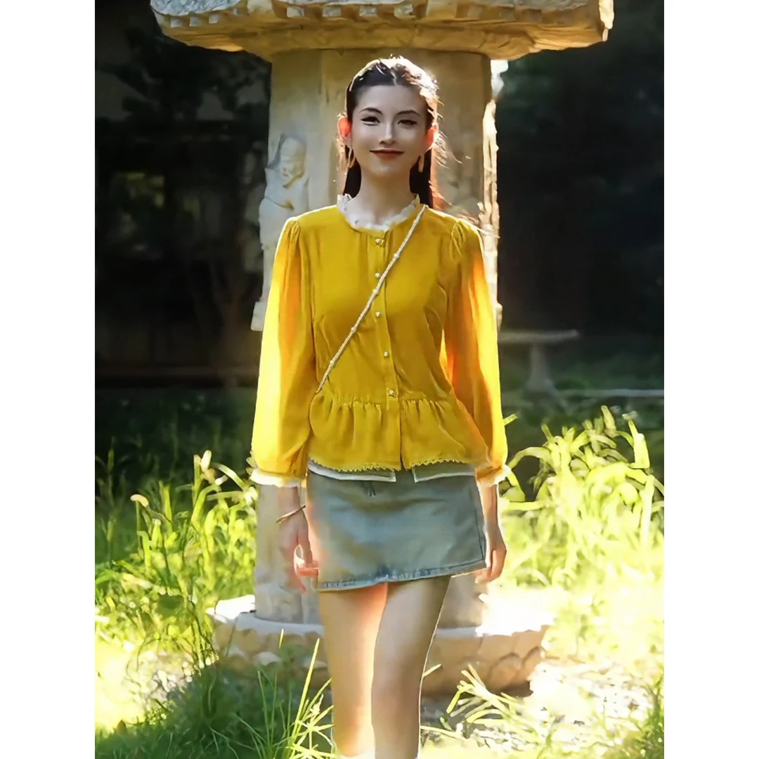 今年流行漂亮高端小香风黄色上衣女2025秋季新款慵懒宽松针织开衫