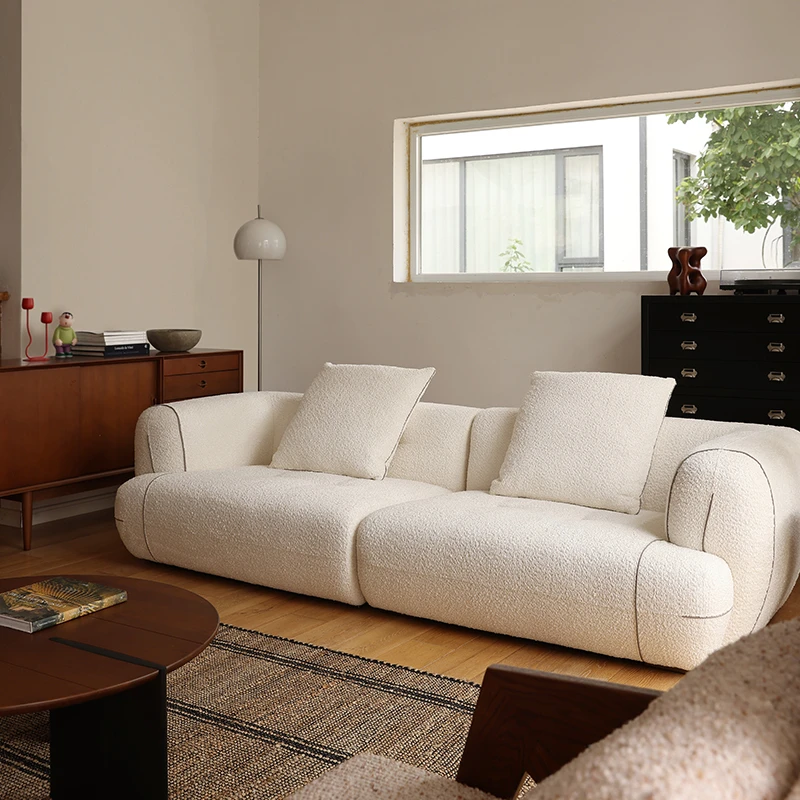 法式中古侘寂风雪尼尔亲肤雪花绒分体高回弹奶油风三四人布艺沙发