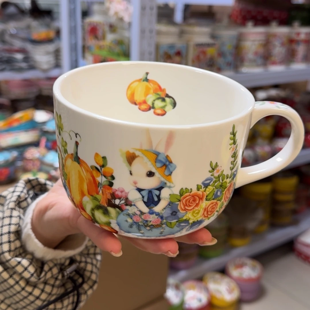 瓷片外贸南瓜兔早餐杯1只，600毫升