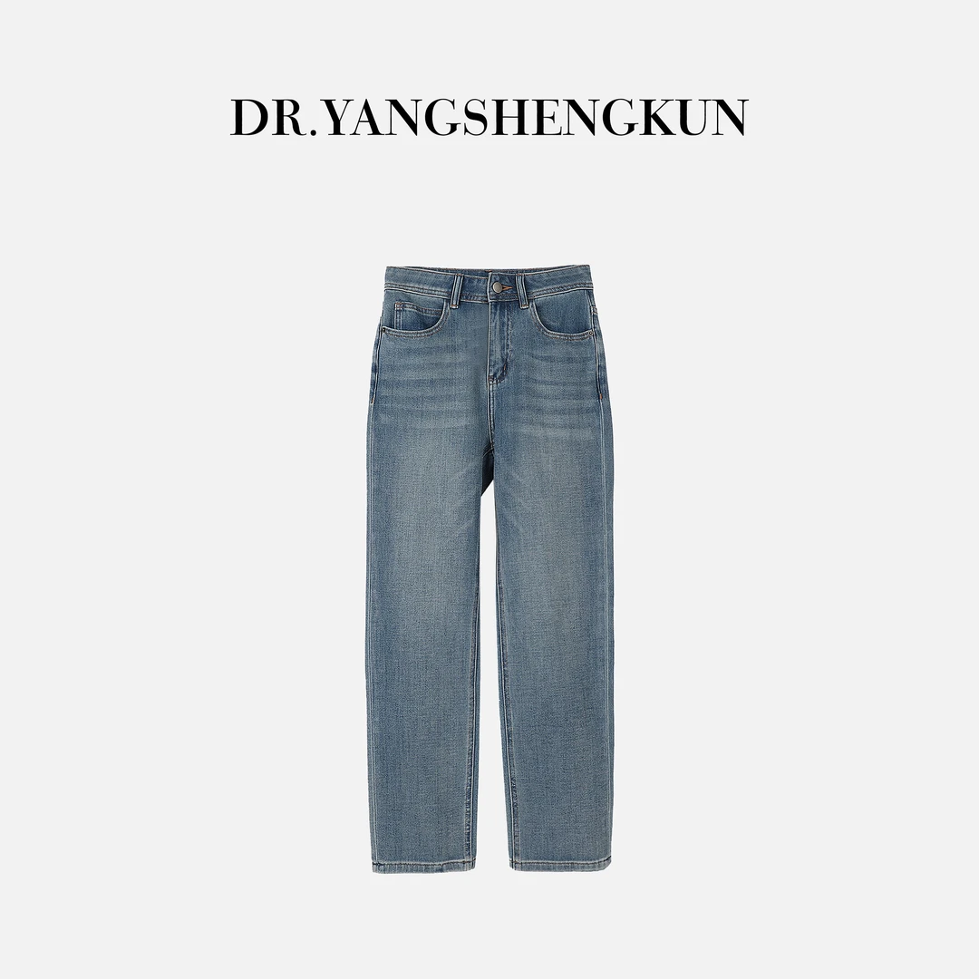 杨圣坤复古法棍裤水洗蓝直筒牛仔裤休闲百搭裤子女YM2502-1916