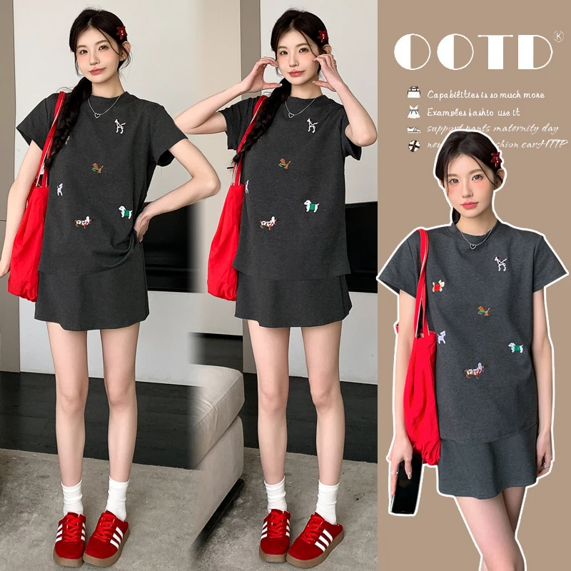 孕妇装夏装2025新款时尚款套装韩版宽松显瘦短袖T恤半身裙两件套