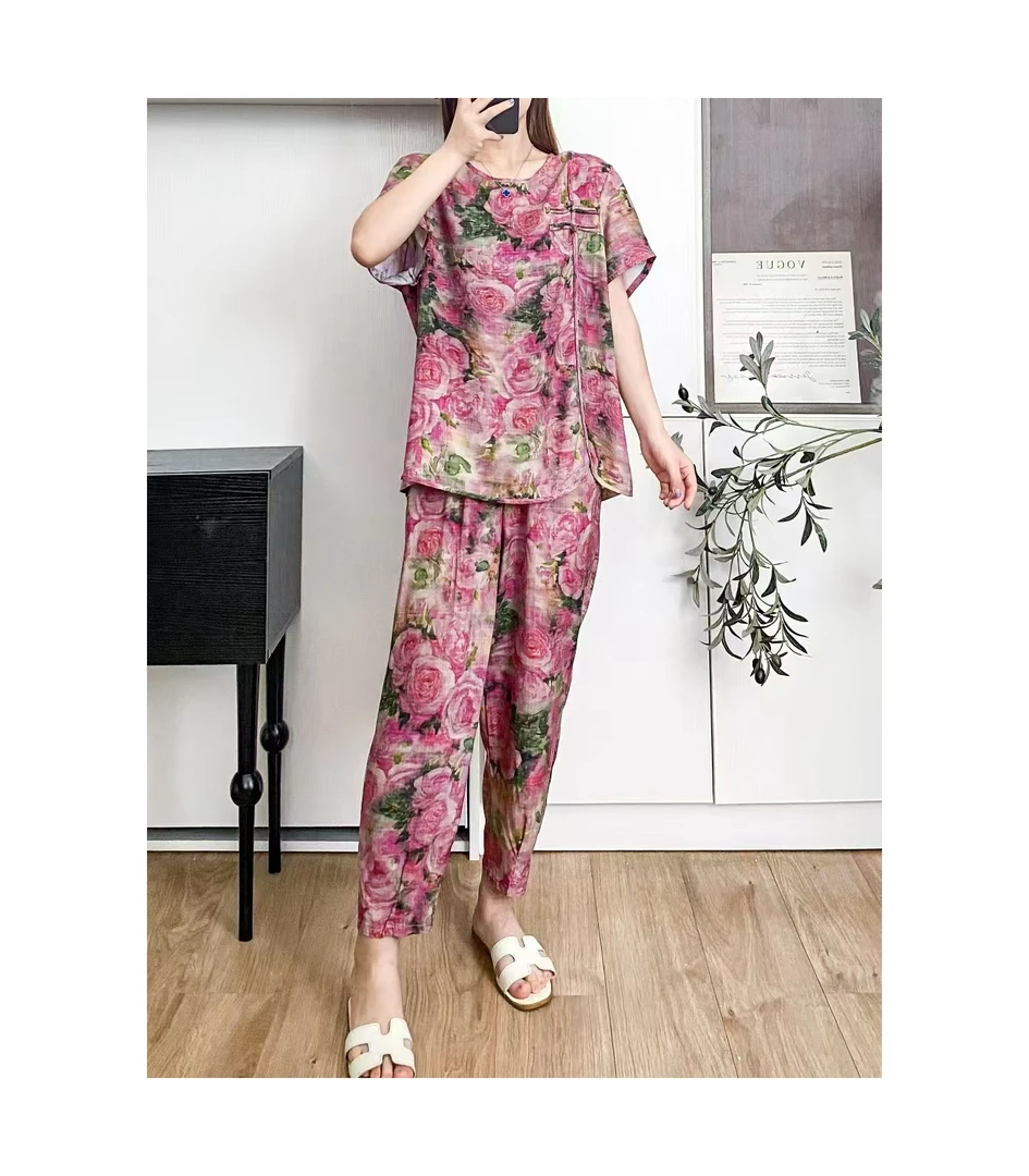 木禾家-（人造棉套装）夏季高品人造棉国风套装