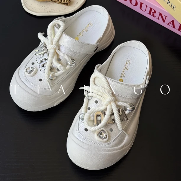 TIANXGO｜25new休闲百搭包头拖厚底凉拖半拖中跟韩版一脚蹬懒人鞋