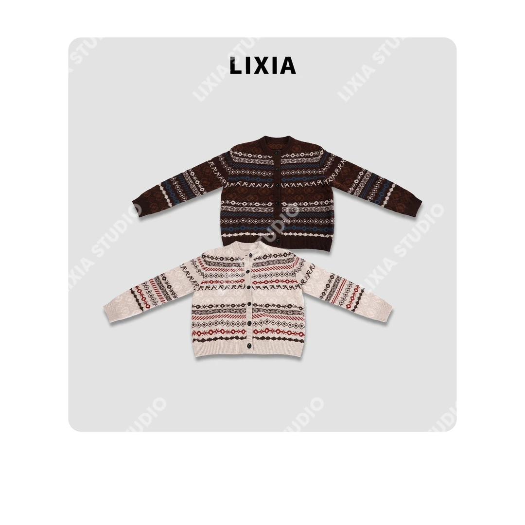 LIXIA【神秘符文】欧美风费尔岛毛衣宽松加厚舒适针织衫-D10609