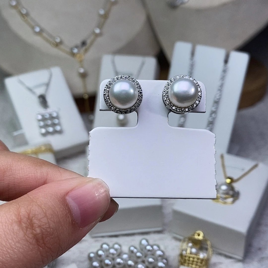 银S925镶嵌淡水珍珠耳饰