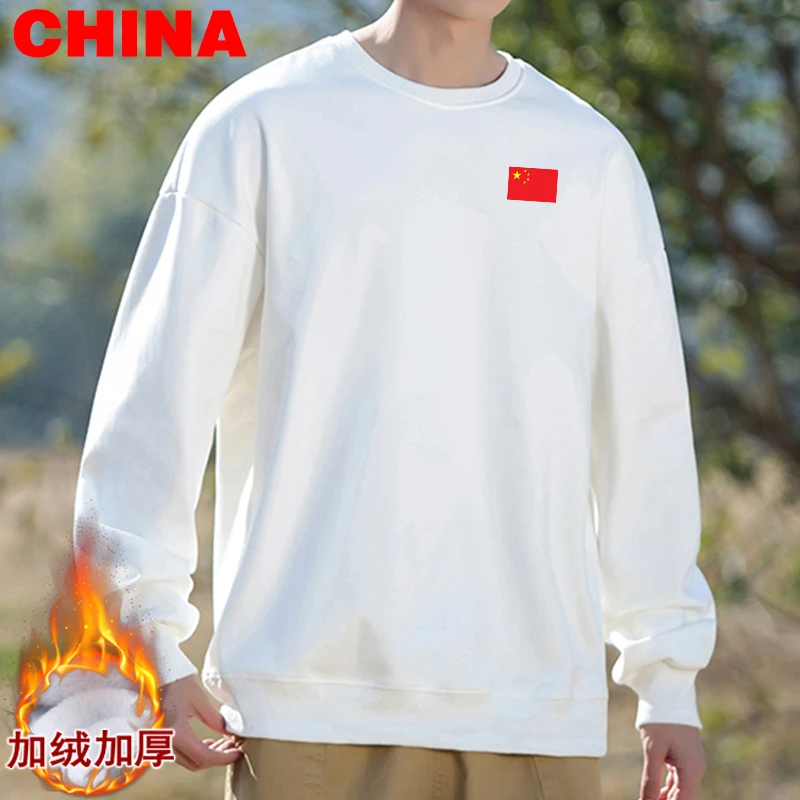 国家队国旗卫衣宽松套头衫情侣上衣圆领保暖长袖加绒加厚打底衫男