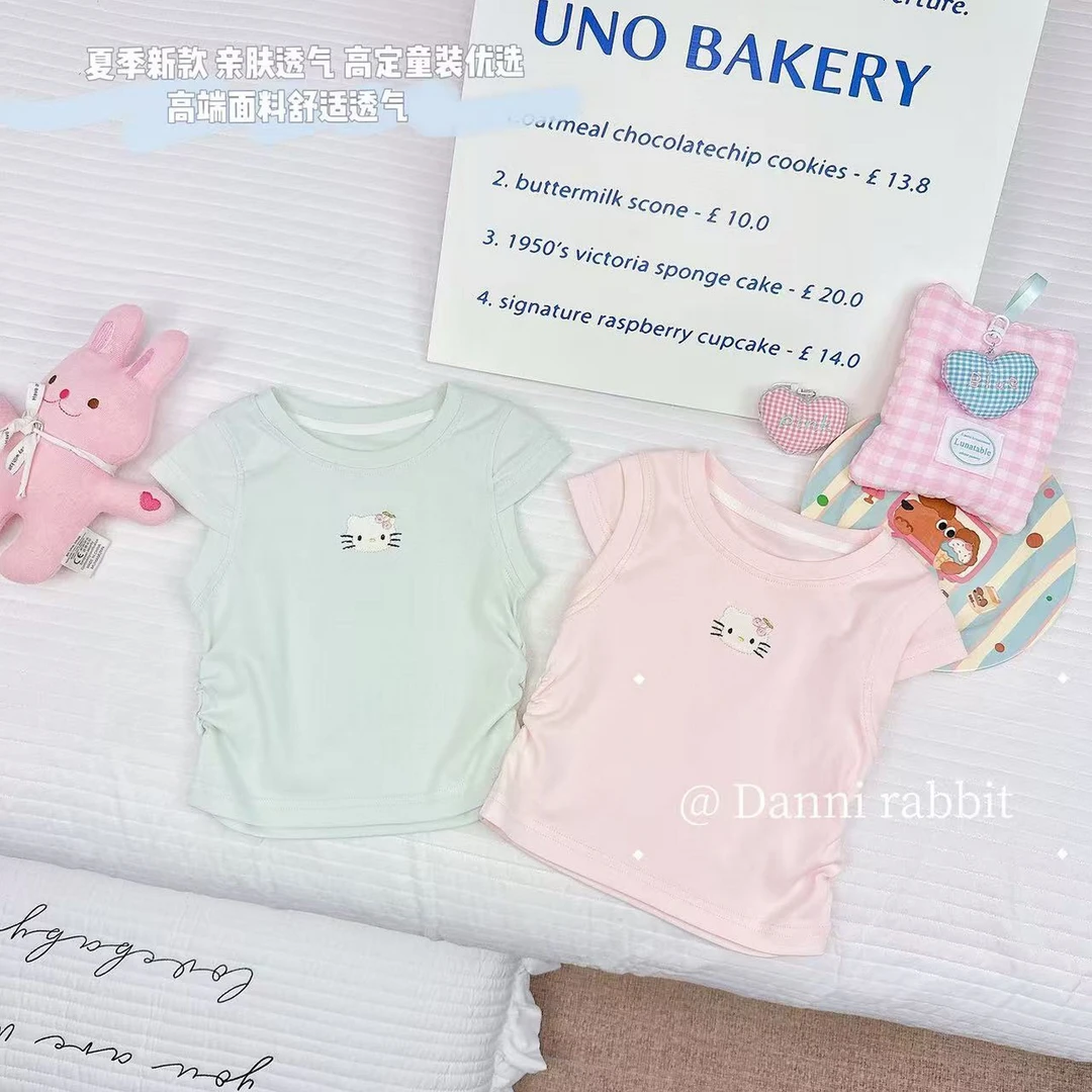 【Dannirabbit】*纯色简约+卡通KT猫抽绳*女童T恤 X-7175