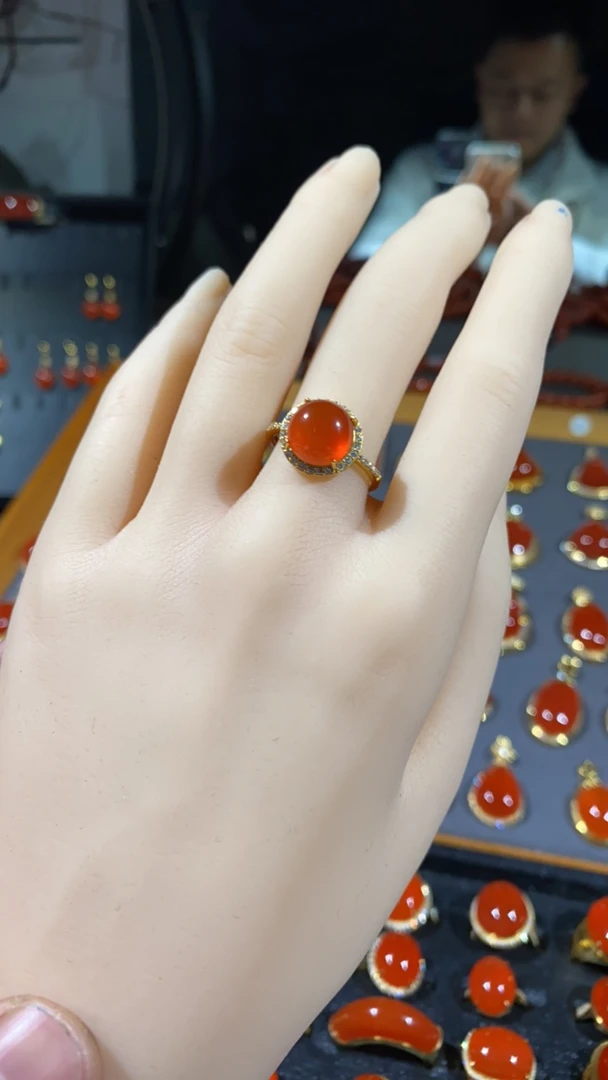 原矿保山南红银戒指