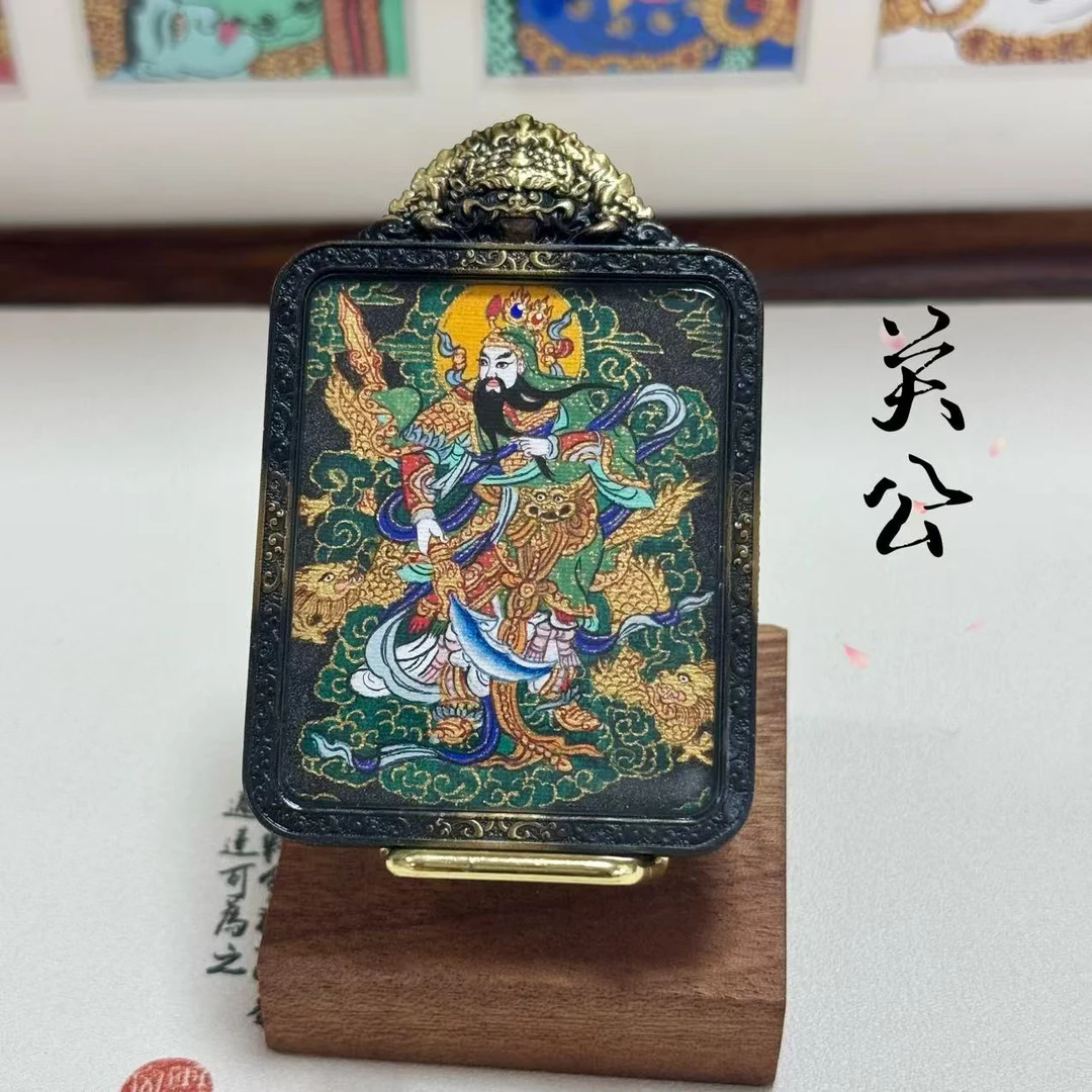 纯手绘青海热贡唐卡关公4*5吊坠项链配饰
