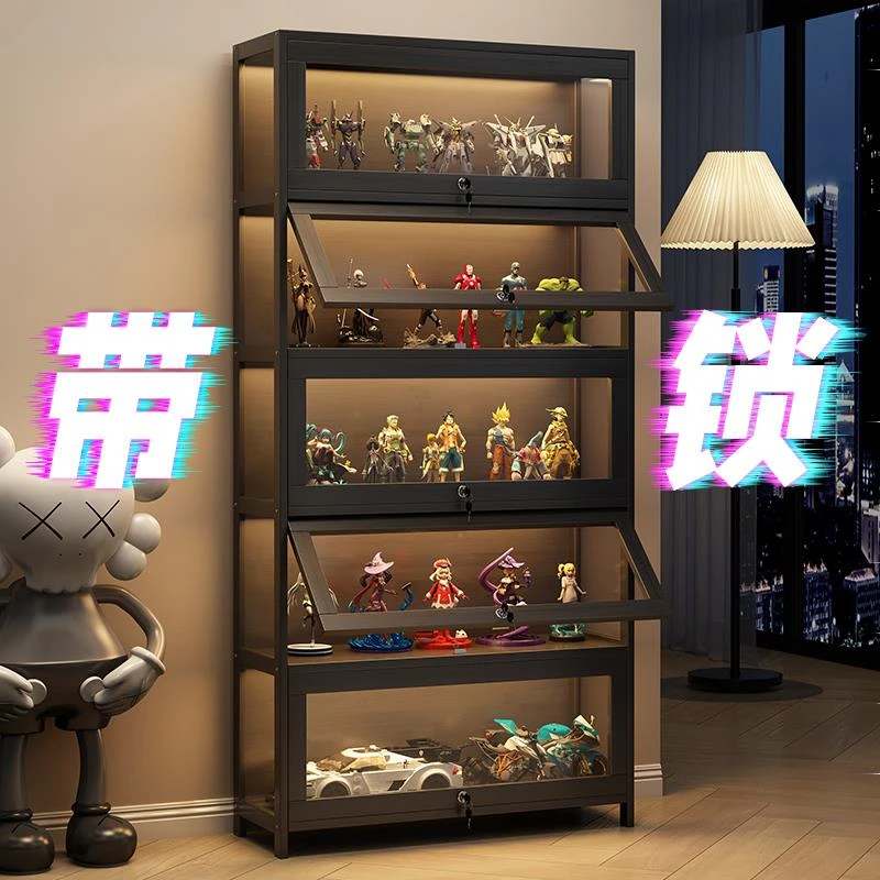 手办展示柜带锁带灯家用防尘亚克力痛柜落地透明模型玩具陈列柜子