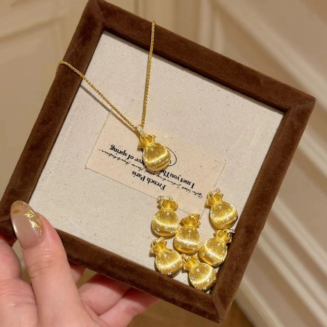 铜项链 新款小福袋点钻项链高级感新中式百搭设计感锁骨链