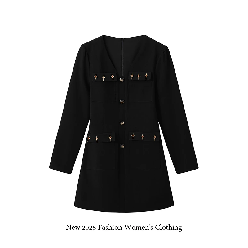 春装新款设计师款轻奢春装V领单排扣长袖外套/1369