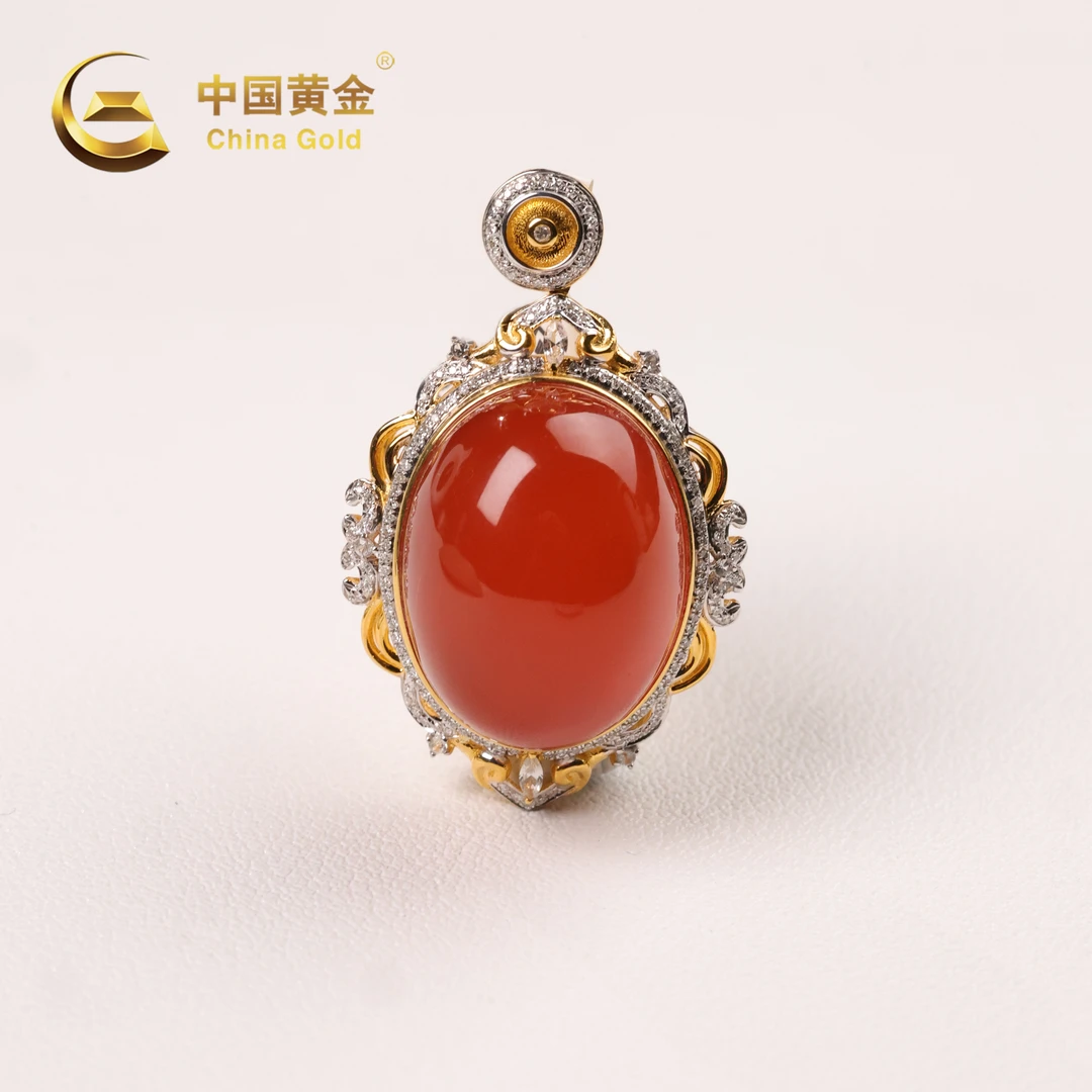 【中国黄金】周年庆专属 仟禧 | 南红*吊坠*18k金镶嵌-D9322-Y