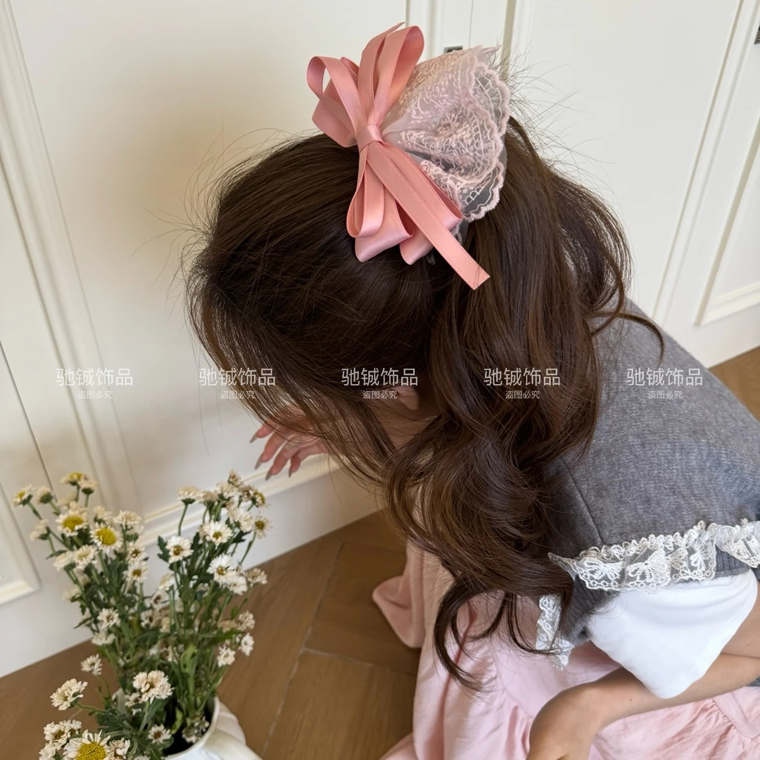 芭蕾少女～蕾丝裙摆蝴蝶结鸭嘴夹法式甜心公主发饰温柔半披发发夹