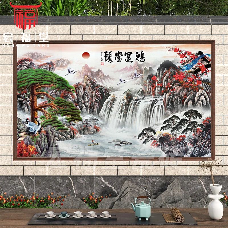 户外山水画瓷砖背景墙农村风水影壁墙自建房大门迎门墙迎客松风景