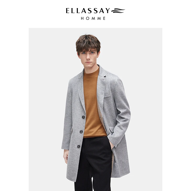 【100%山羊绒】ELLASSAY歌力思25年秋冬中长款双面毛呢大衣外套男款