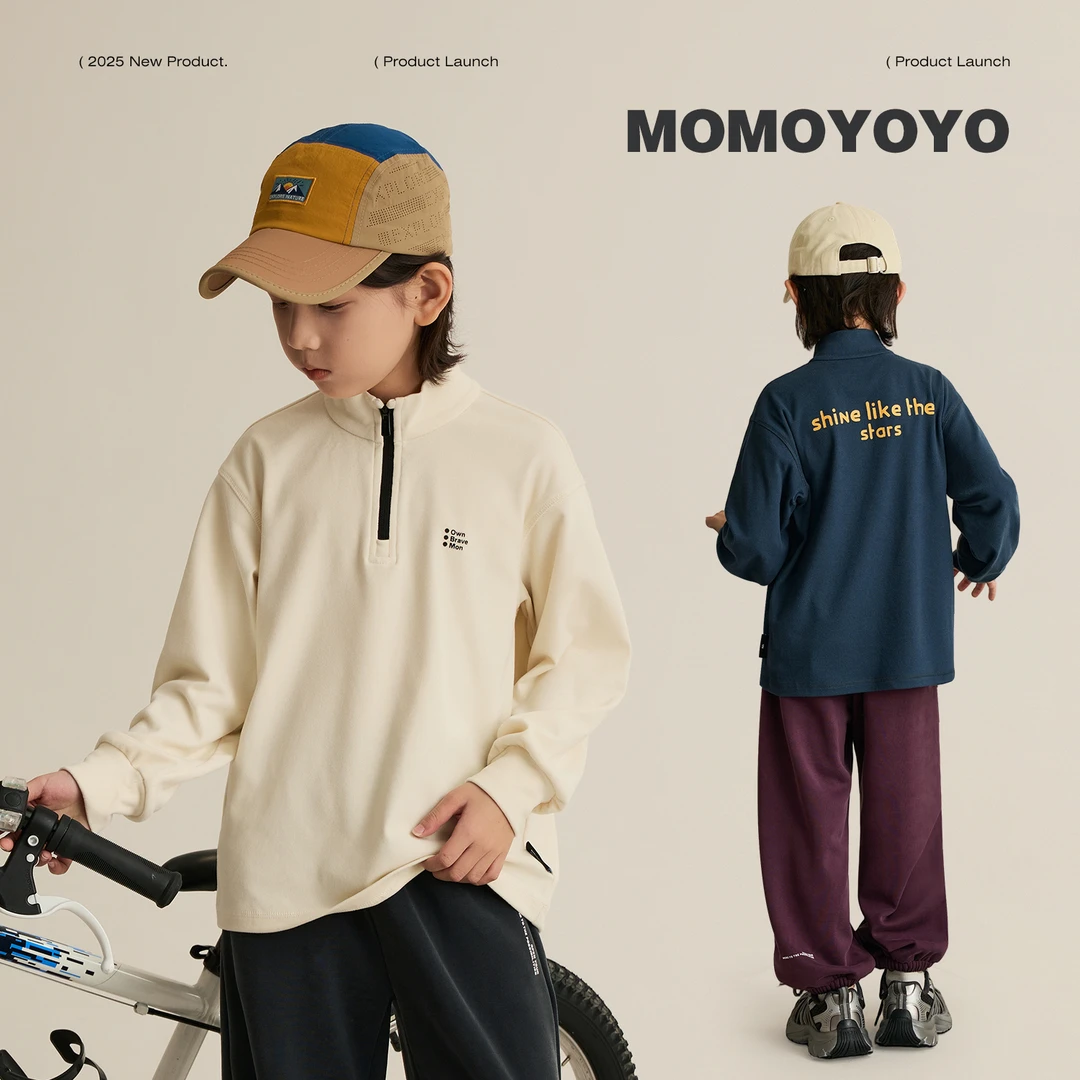 【正能量】撞色字母印花半开襟立领套头上衣 8642X