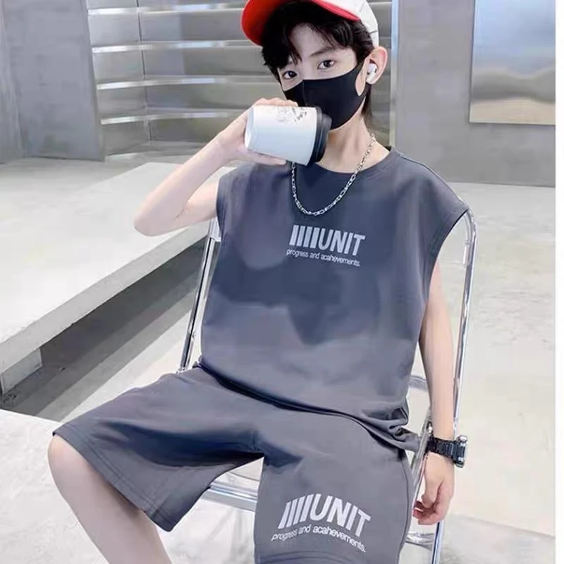 502450男童T恤2025新款夏季短袖圆领洋气无袖坎肩中大童休闲韩版