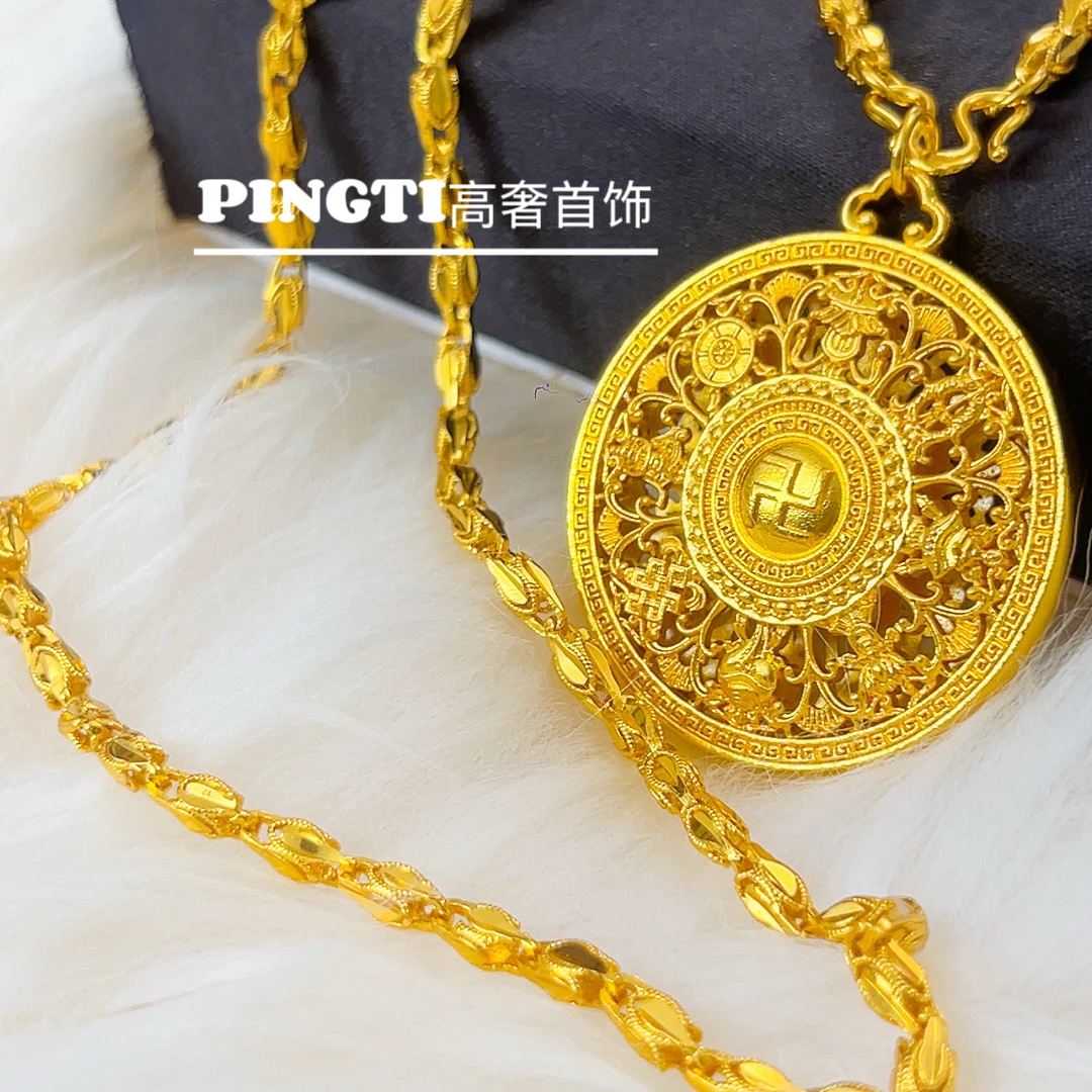 精工转动凤眼项链金色饰品配大号42mm万福八宝罗盘情侣款百搭时尚