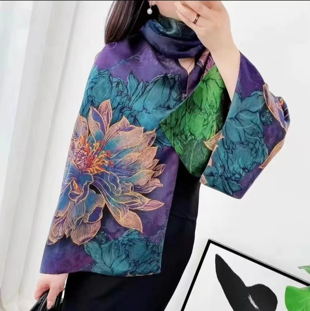 繁花似锦香云纱 提花暗纹180*70长巾