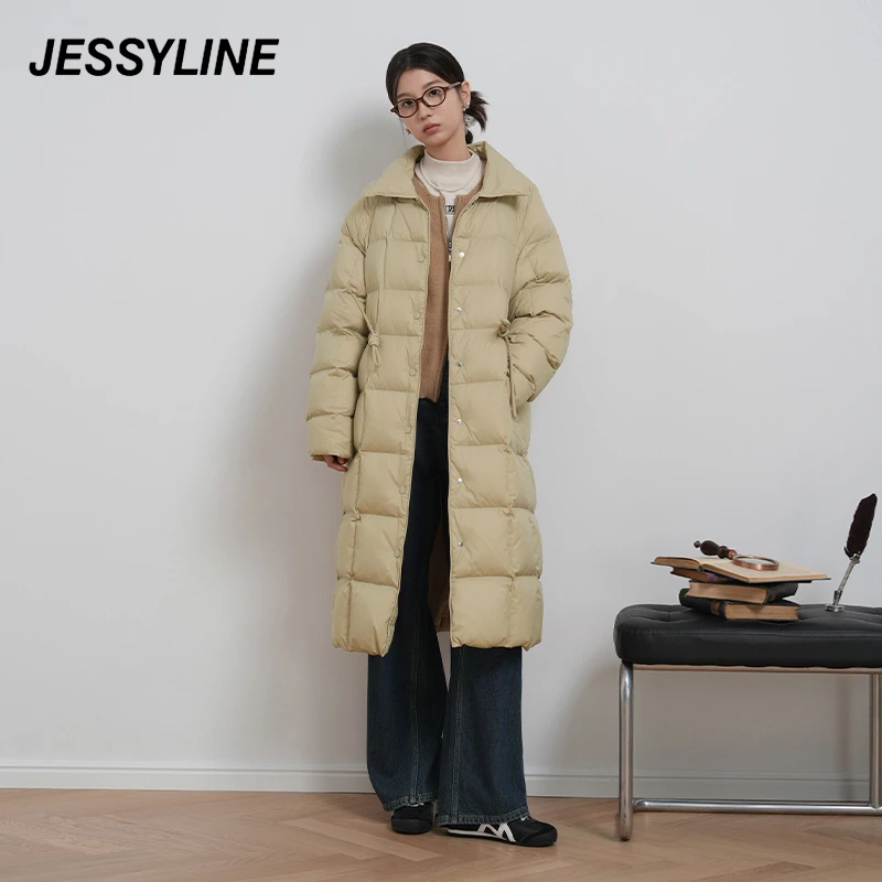 jessyline冬季新款女装 杰茜莱翻领中长款羽绒服女 443108086