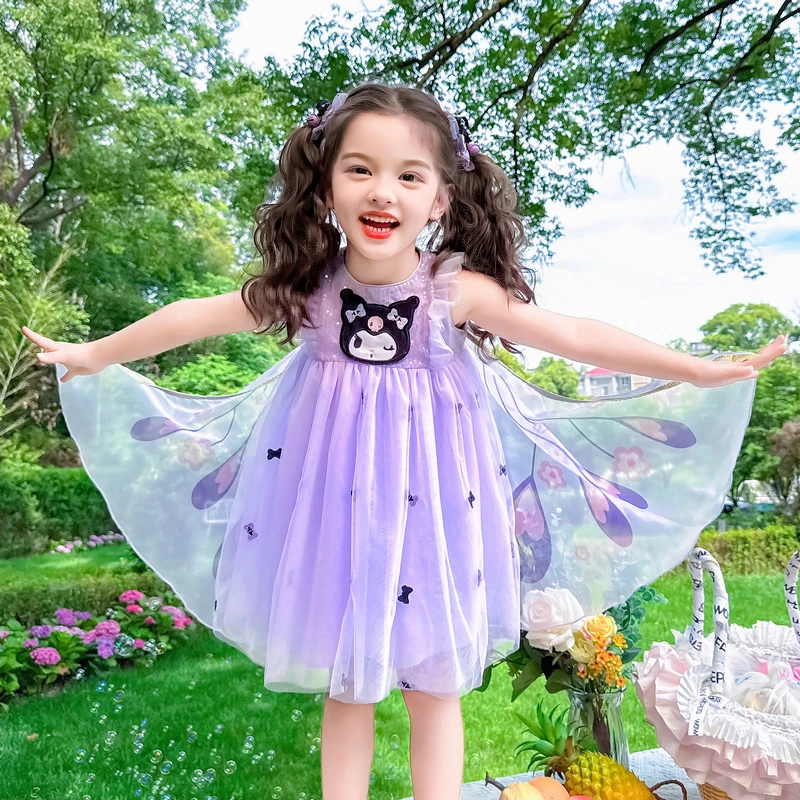 小女孩夏季新款库洛米卡通连衣裙女宝宝蝴蝶翅膀轻纱裙甜美背心裙
