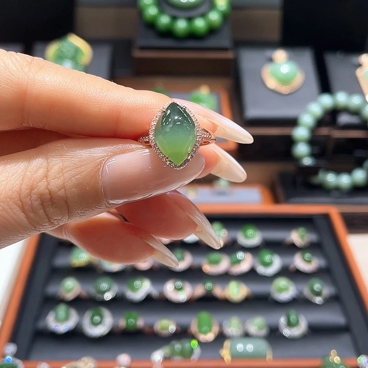 和田玉（碧玉）银S925镀金镶嵌戒指