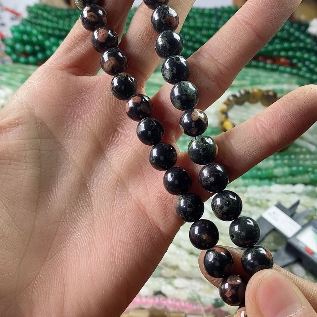 玛瑙/玉髓珠宝半成品合金一条天然10mm梅花玉圆珠D473