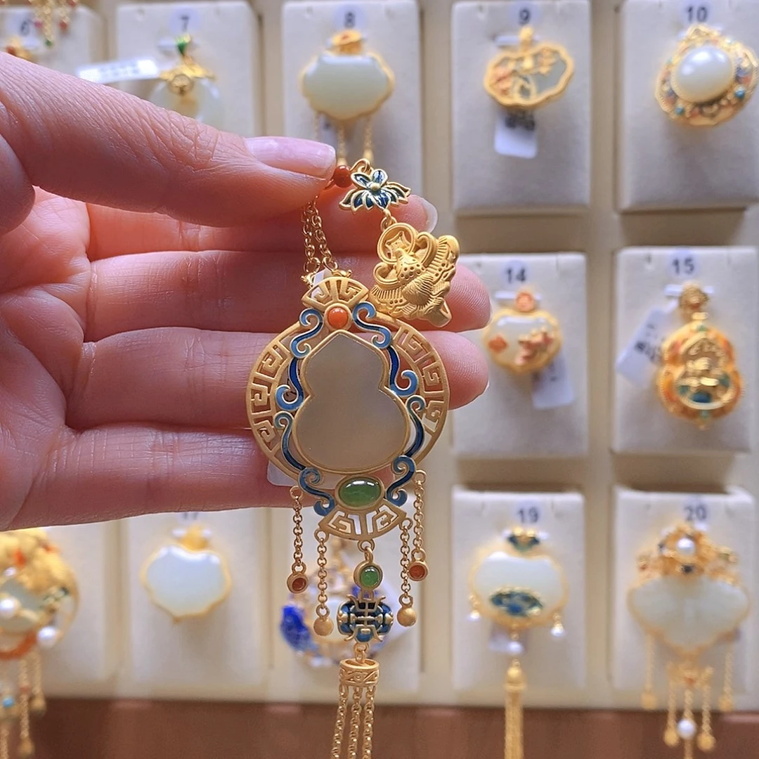 和田玉颈饰银S925镶嵌