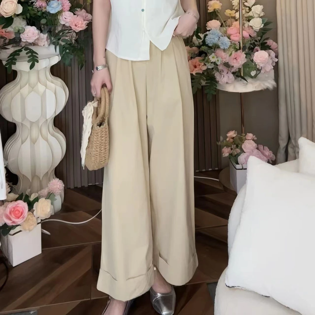 【可可】休闲时尚气质显瘦简约宽松宽松复古纯色休闲裤