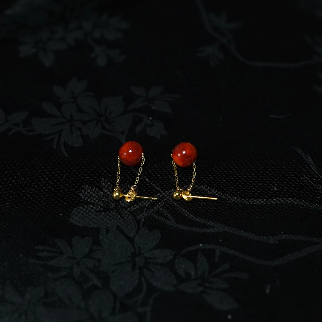 【红欢喜】南红*耳钉*S925银镶嵌