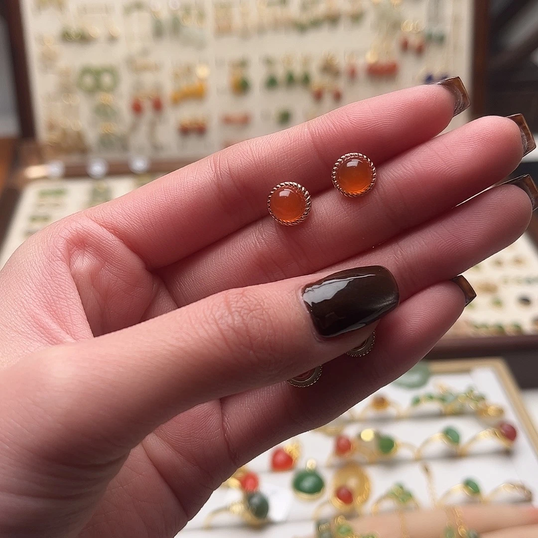 和田玉银S925镀金镶嵌耳饰