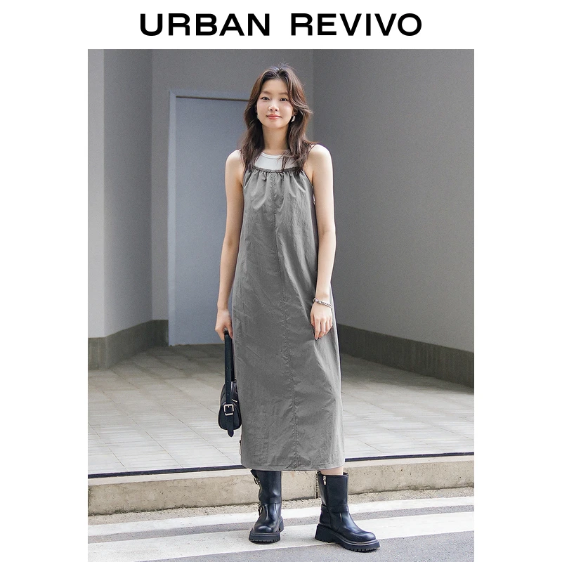 UR2025春季新款女装休闲工装风抽绳吊带连衣裙UYV750030