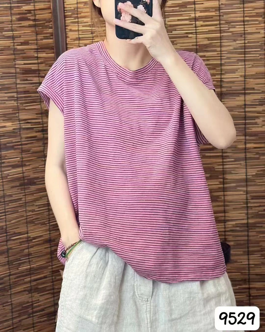 139529彩条圆领短袖