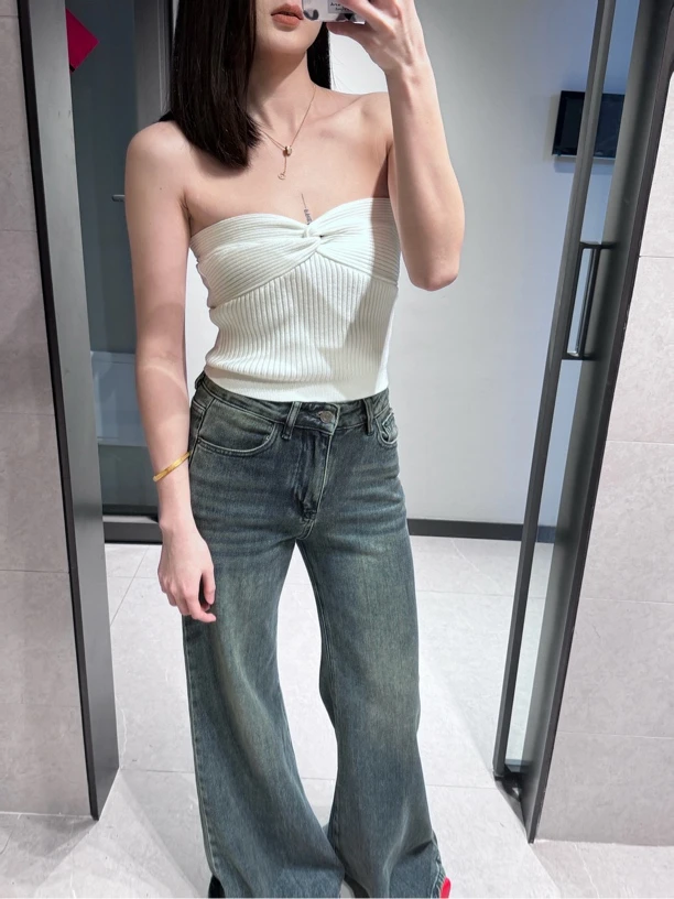 Ju·蝴蝶结短款抹胸辣妹性感纯棉背心上衣百搭显瘦弹力针织内搭